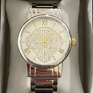 OLIVIA PRATT Women's Silver-Tone SS Bangle Watch with Crystal Detail